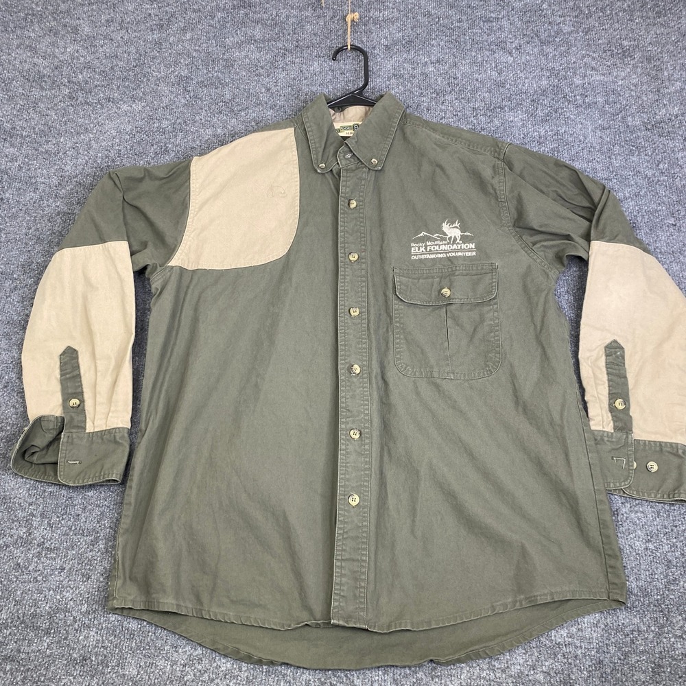 Bob Allen Mens Shooting Shirt Medium Olive Green Rocky Mountain Elk Foundation